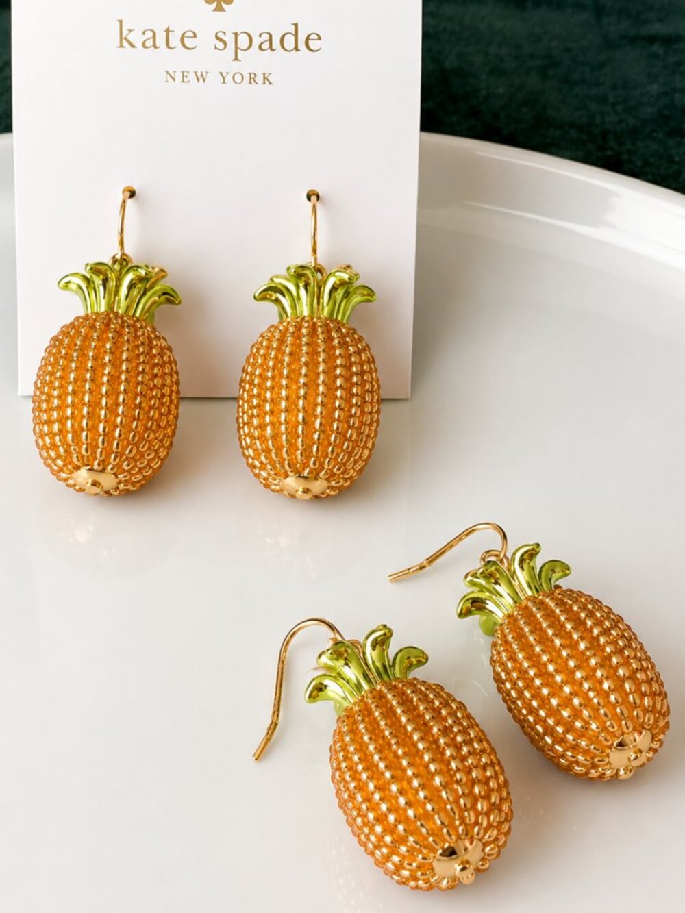 Kate Spade Pineapple Drop Earrings Gold Tropical Fruit Statement Dangle🍍
